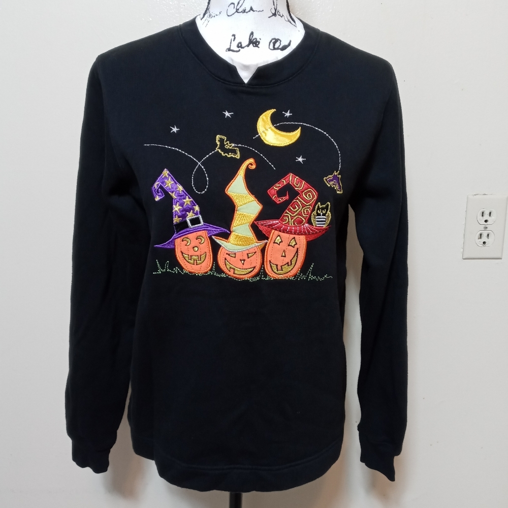 White Stag Fall Halloween Pumpkin Witch Sweater S